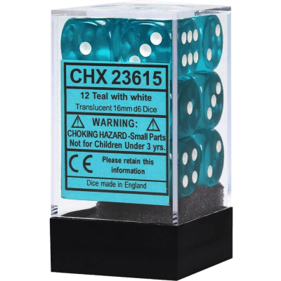Chessex Die-6 Set Translucent 16mm (Teal/white)