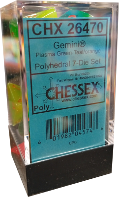 Chessex Die Rol Set Gemini (Plasma Green-Teal/Orange)1