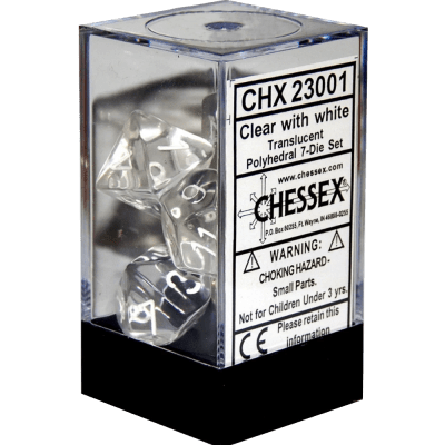 Chessex Die Rol Set Translucent (Clear/white)1