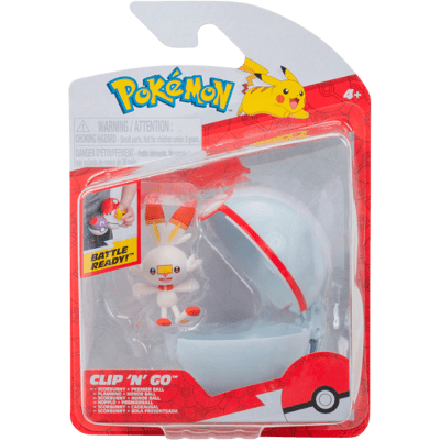 Figura Jazwarez Pokémon Clip 'n' Go: Scorbunny + Premier Ball