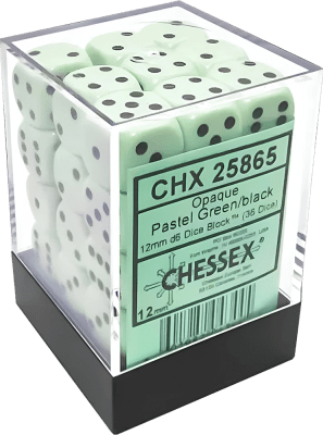 Chessex Die-6 Set Opaque 12mm (Pastel Green/Black)