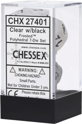 Chessex Die Rol Set Frosted (Clear/Black)1