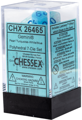 Chessex Die Rol Set Gemini (Pearl Turquoise/White-Blue)1