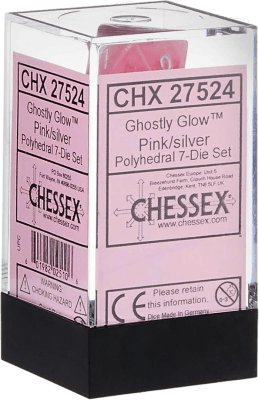 Chessex Die Rol Set Ghostly Glow (Pink/Silver)1