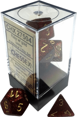 Chessex Die Rol Set Glitter (Ruby/Gold)1
