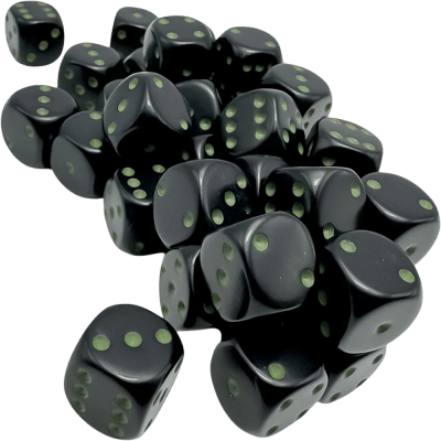Chessex Die-6 Set Opaque 12mm (Black/Green)1
