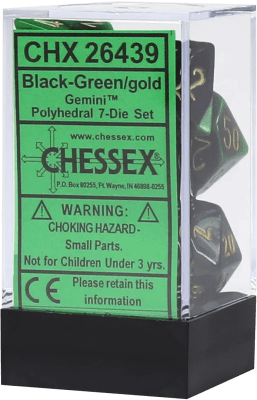 Chessex Die Rol Set Gemini (Black-Green/Gold)1