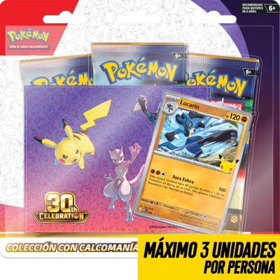 PREVENTA Colección con Calcomanias para Dispositivos Pokemon TCG: Celebracion 30 Aniversario (Lucario)