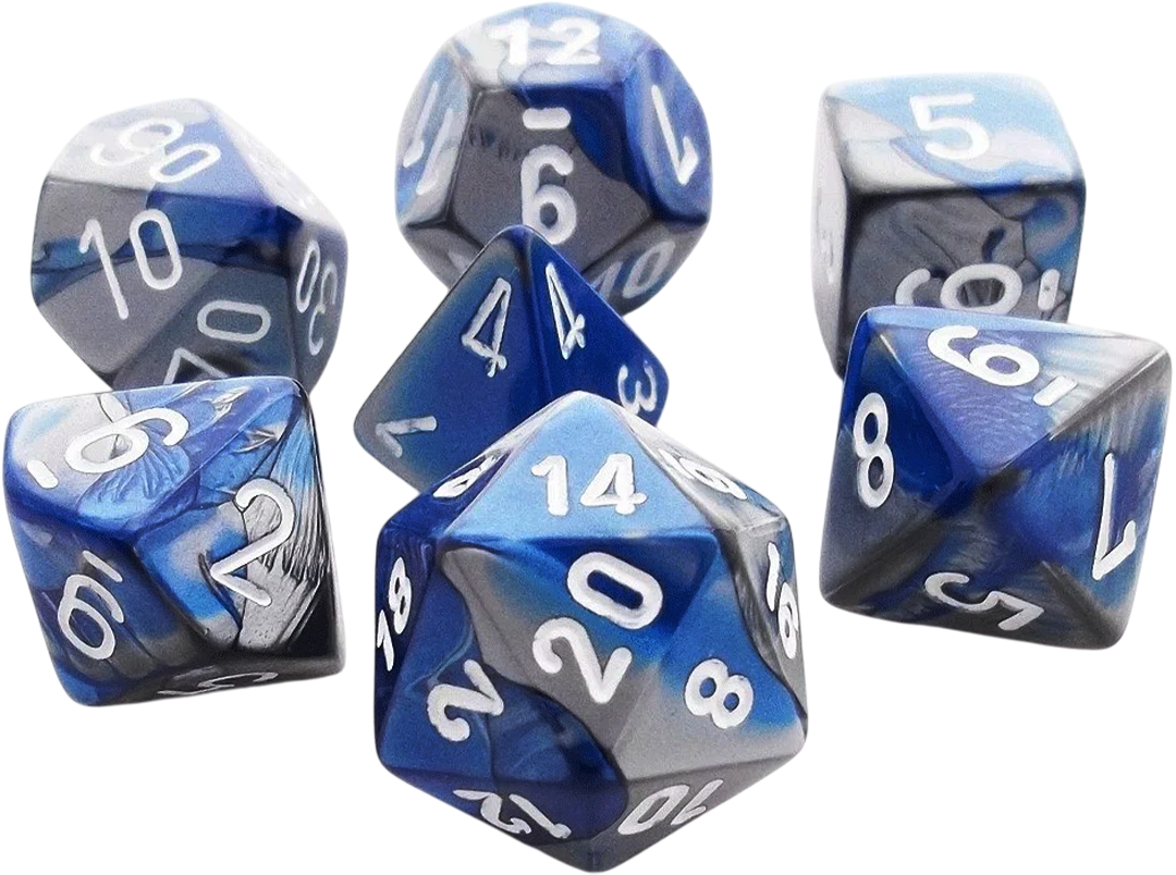 Chessex Die Rol Set Gemini (Blue-Steel/White)2