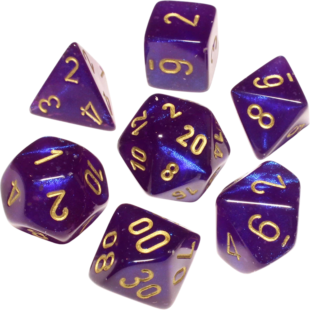 Chessex Die Rol Set Borealis (Royal Purple/Gold)2
