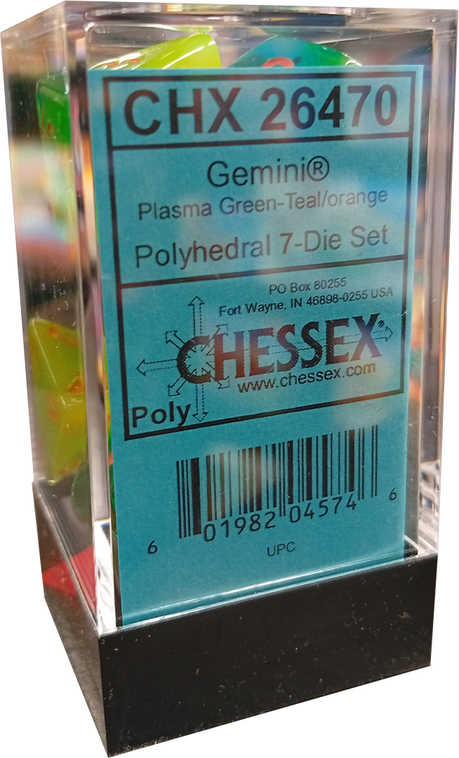 Chessex Die Rol Set Gemini (Plasma Green-Teal/Orange) 0
