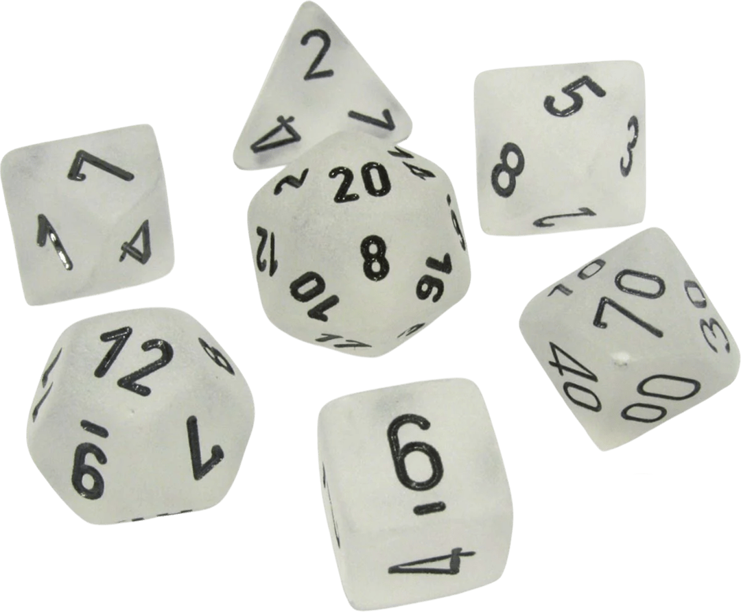 Chessex Die Rol Set Frosted (Clear/Black)2