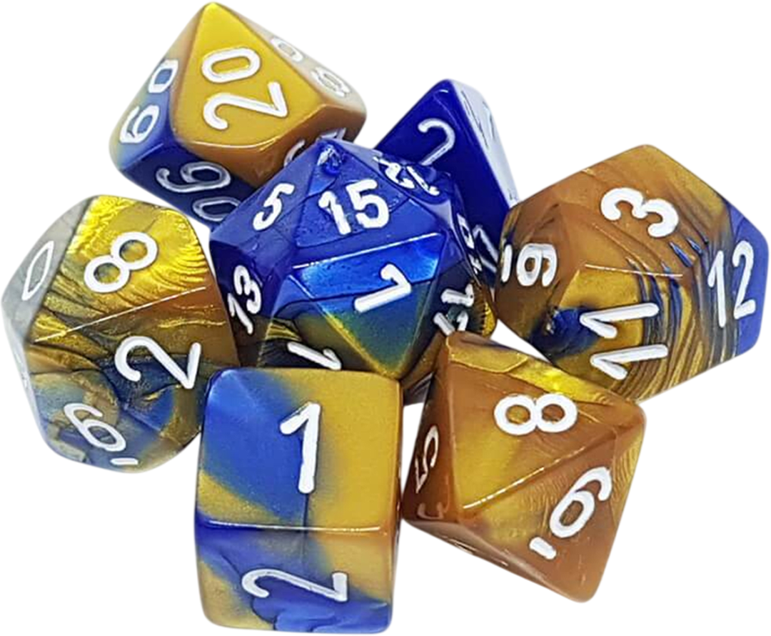 Chessex Die Rol Set Gemini (Blue-Gold/White)2