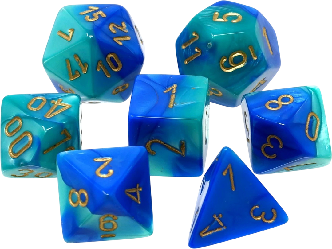 Chessex Die Rol Set Gemini (Blue-Teal/Gold)2