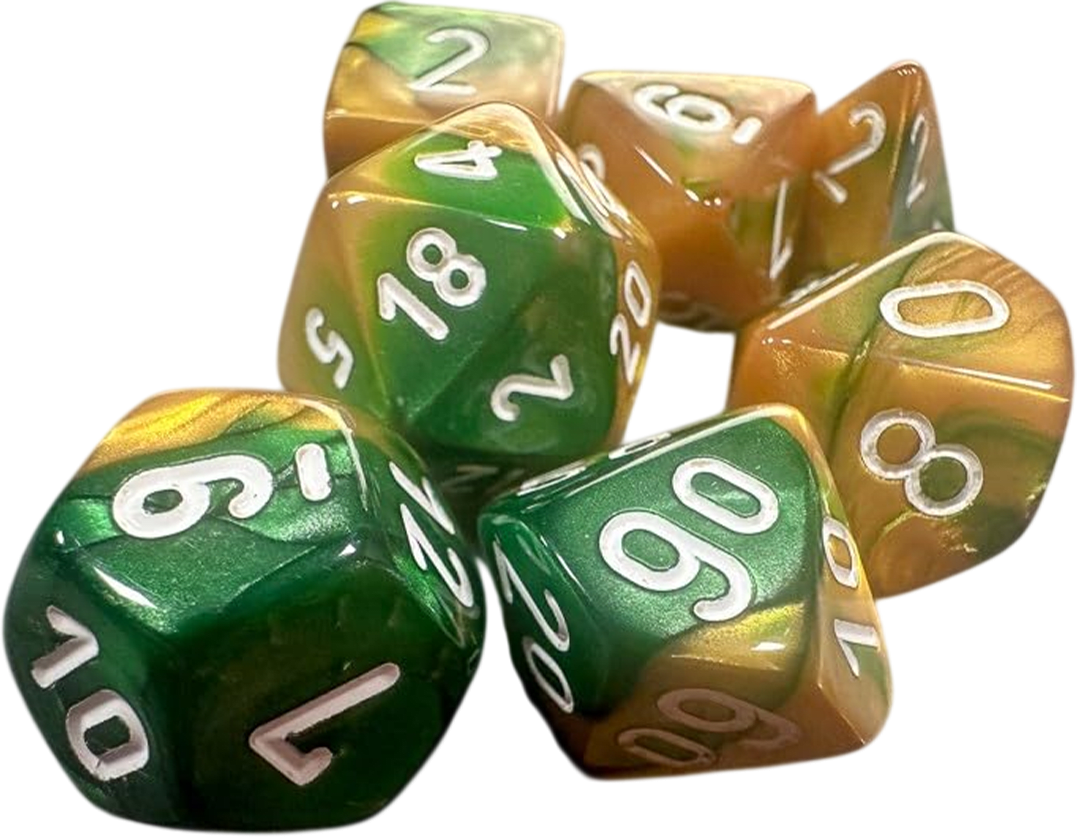 Chessex Die Rol Set Gemini (Gold-Green/White)2