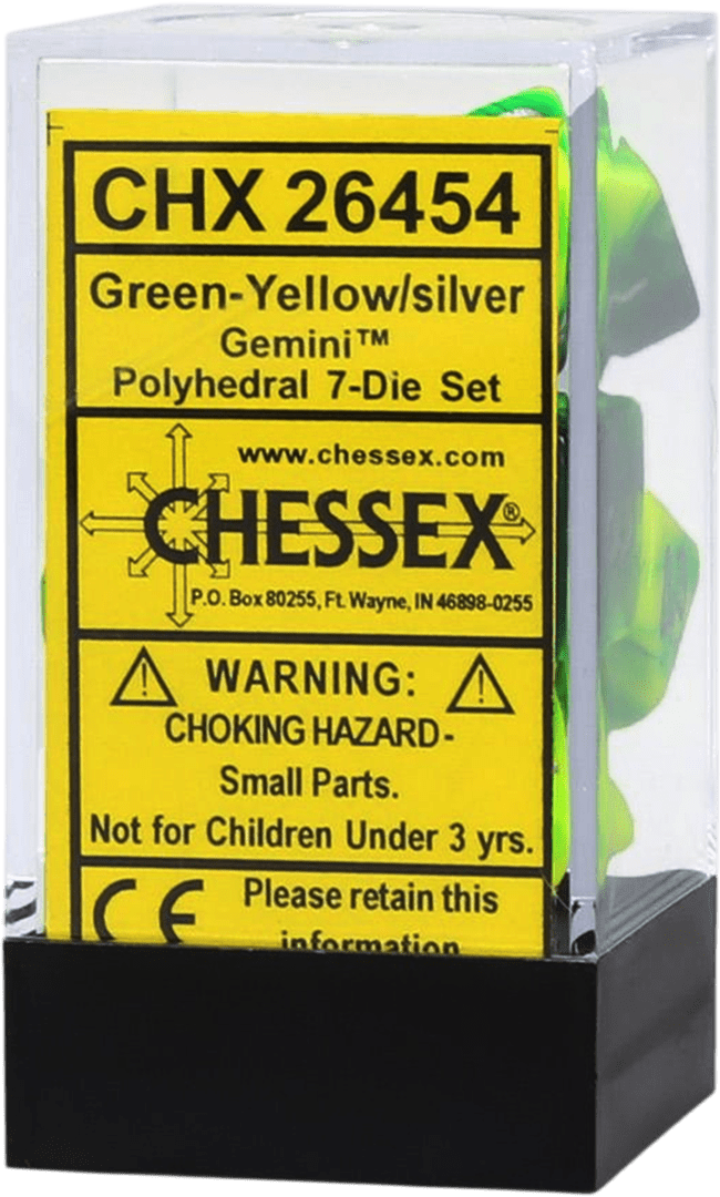 Chessex Die Rol Set Gemini (Green-Yellow/Silver) 0