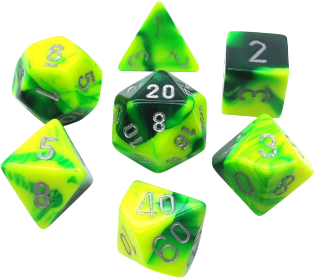 Chessex Die Rol Set Gemini (Green-Yellow/Silver)2