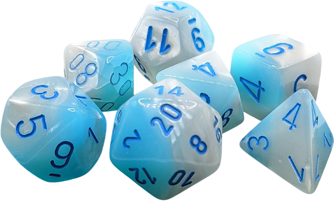 Chessex Die Rol Set Gemini (Pearl Turquoise/White-Blue)2