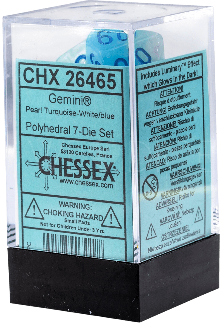 Chessex Die Rol Set Gemini (Pearl Turquoise/White-Blue) 0