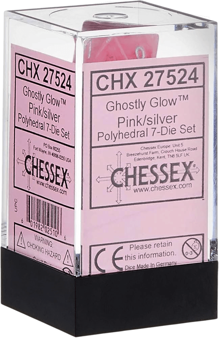 Chessex Die Rol Set Ghostly Glow (Pink/Silver) 0