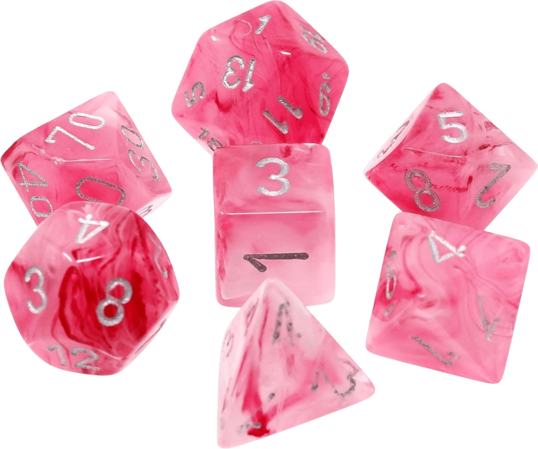 Chessex Die Rol Set Ghostly Glow (Pink/Silver)2
