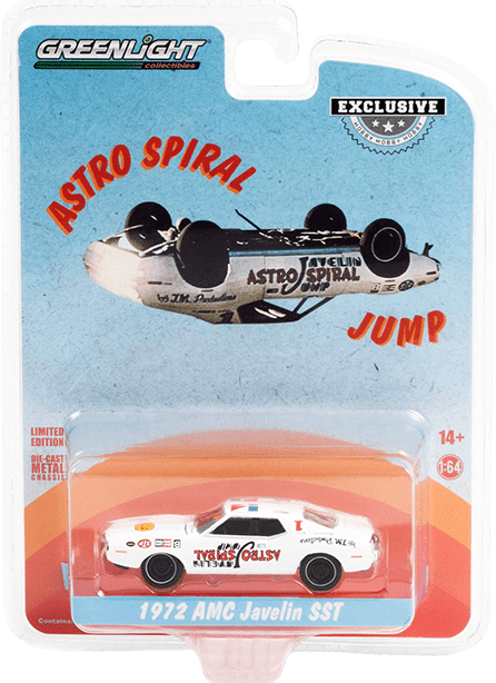 GreenLight Collectibles: 1:64 1972 AMC Javelin SST White Astro Spiral Jump 0