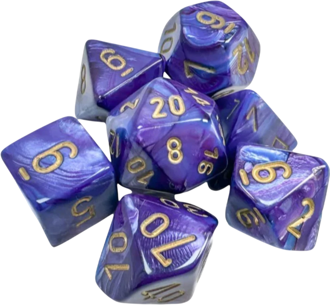 Chessex Die Rol Set Lustrous (Purple/Gold)2