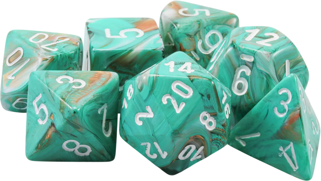 Chessex Die Rol Set Marble (Oxi-Copper/White)2