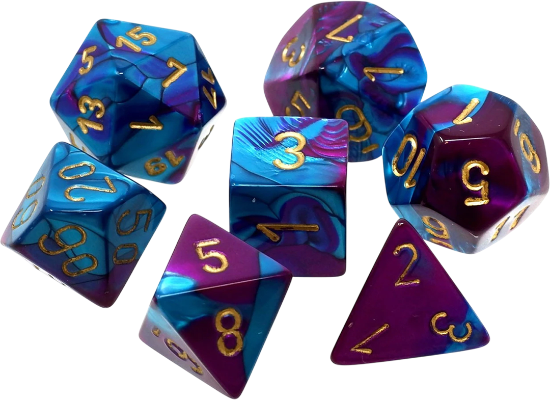 Chessex Die Rol Set Gemini (Purple-Teal/Gold)2