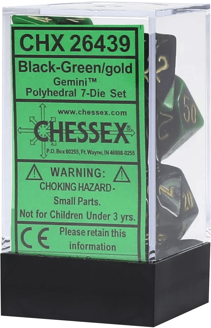 Chessex Die Rol Set Gemini (Black-Green/Gold) 0