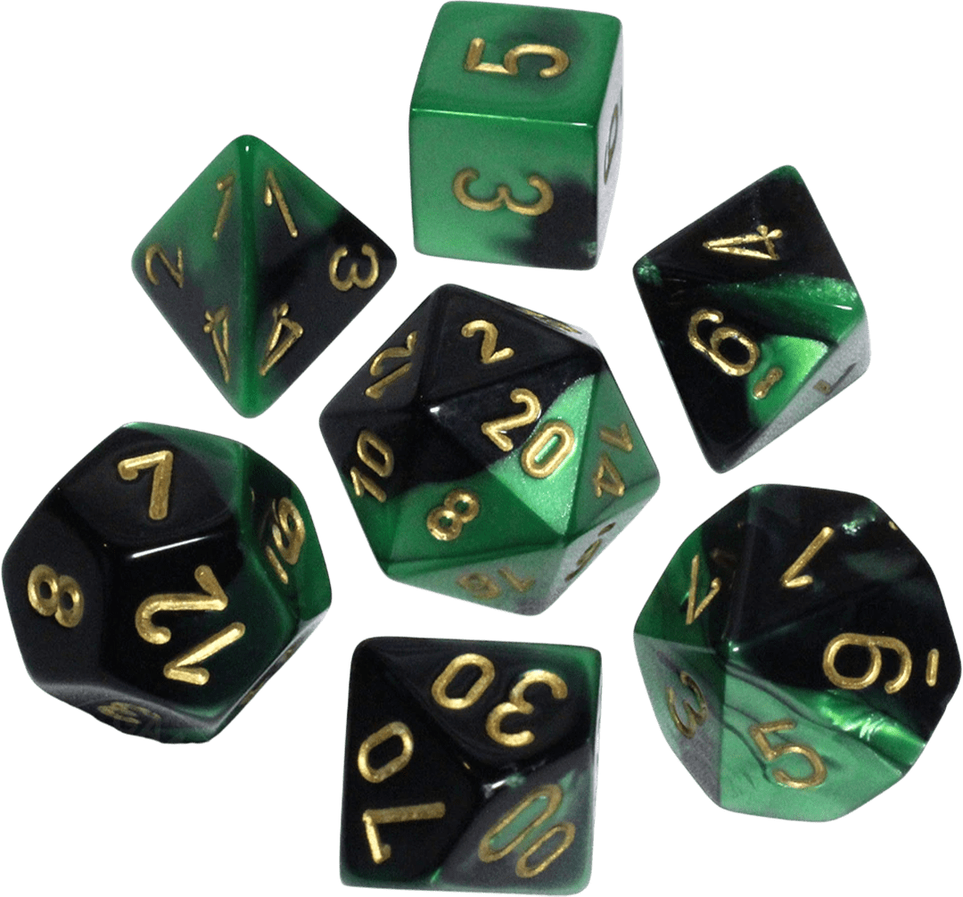 Chessex Die Rol Set Gemini (Black-Green/Gold)2
