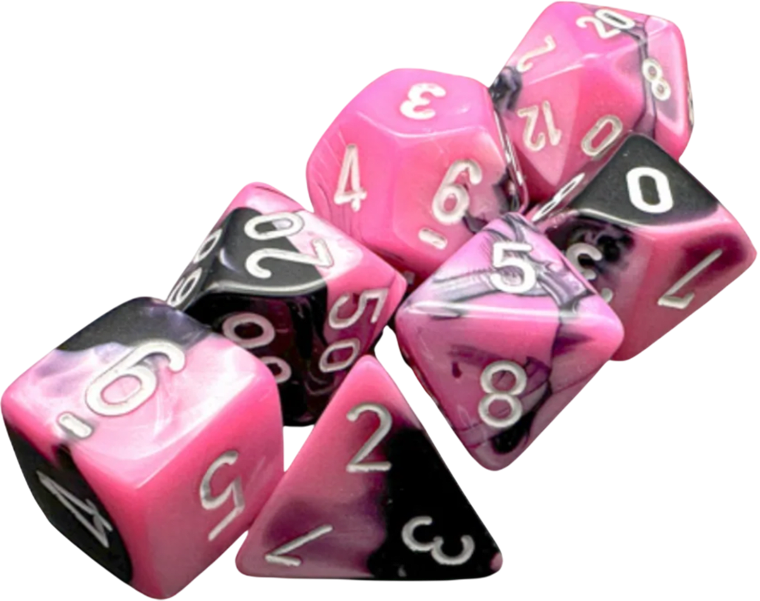 Chessex Die Rol Set Gemini (Black-Pink/White)2