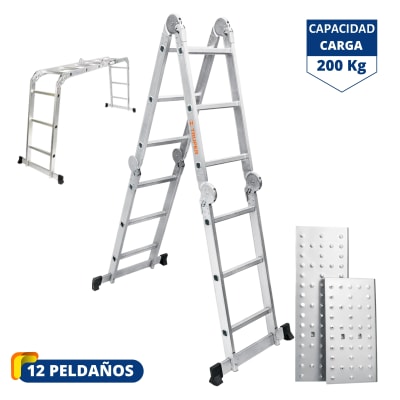 Escalera multiposición 12 peldaños soporta 200kg - Truper