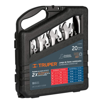 Juego de llaves mixtas combinadas granalladas 20 piezas, Truper