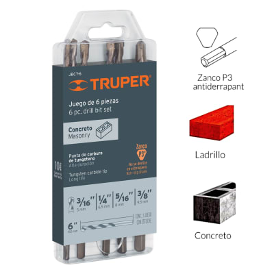 Juego de brocas para concreto 6 piezas truper