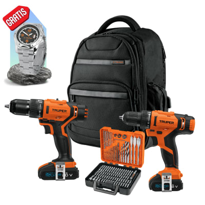 Taladro percutor atornillador 20V y 12V +100 brocas +mochila Truper