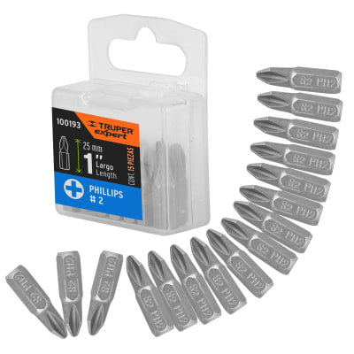 Puntas taladro atornillador PH2 1pulg 15 piezas truper expert