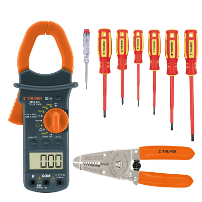 Kit pinza amperimétrica, desarmadores dielectricos1000V y alicate, TRUPER