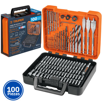 Juego de brocas y puntas para taladro 100 piezas -- Truper