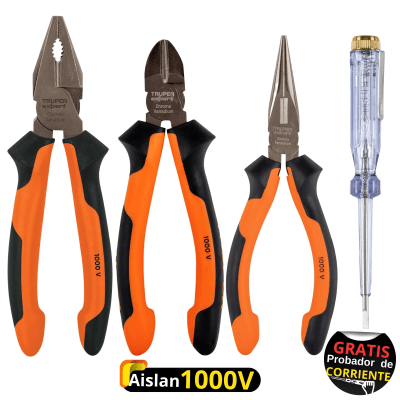 Alicates dieléctricos 1000V 3 piezas, 1 probador de corriente Truper