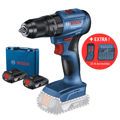Taladro Atornillador Percutor 18V GSB 185-LI +2 Baterías +23accesorios + Maletín