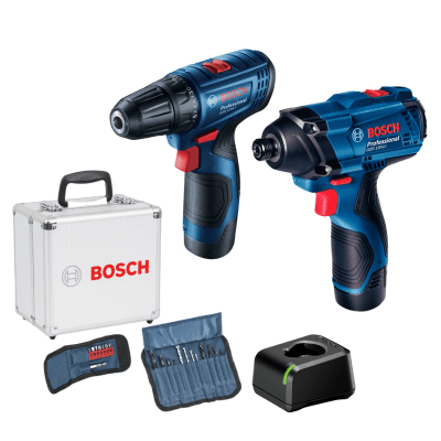 Taladro atornillador GSR 120 + llave de impacto GDR 120 + maletín aluminio+ 23 accesorios