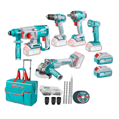 Mega Combo Taladro + Rotomartillo + Llave de impacto + Amoladora TOTAL