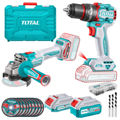 COMBO TALADRO PERCUTOR 66Nm AMOLADORA BRUSHLESS 20V INDUSTRIAL TOTAL