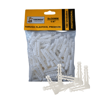 TARUGO PLASTICO COLOR BLANCO 1/4, 100 unidades