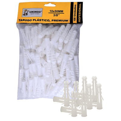 TARUGO PLASTICO COLOR BLANCO 3/8, 100 unidades