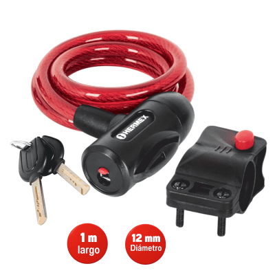 Candado cadena de bicicleta, 12 mm x 1m Hermex