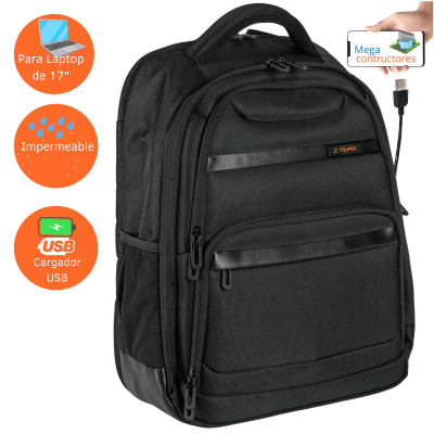 Mochila porta laptop Truper USB Mochila de Hombre - Negro / L