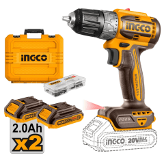 Taladro atornillador Inalambrico 52Nm INGCO 20V +2 baterías 2Ah +cargador +Maleta 0