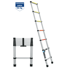 Escalera telescópica 7 peldaños extensión retráctil capacidad 102kg 0